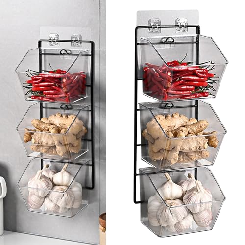 UPALDHOU 3 -Low Wall -montierte Knoblauchginger Zwiebel Stock Box Handy Access Kitchen Organizer (Vertikales Hängen) von UPALDHOU