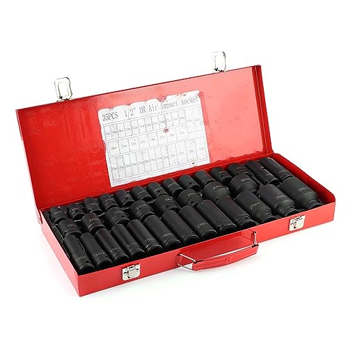 UPALDHOU 35pcs Metric Deep Impact Hex -Buchse Set für 1/2 -Zoll Antriebs Ratschen Automobilwerkzeuge Chrom Vanadium Stahl von UPALDHOU