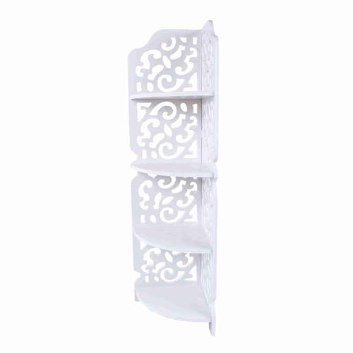 UPALDHOU 4 Tier White Hollow Geschnitzte Eckschelfbuchhandel für Badezimmerregale, für Wohnzimmer/Büro/Schlafzimmer, Hergestellt aus WPC (Holzplastikverbund) von UPALDHOU