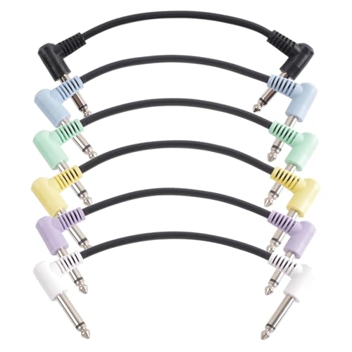 UPALDHOU 6 Pack-Gitarren-Patch-Kabel, Rechter Winkel 1/4 "ts Farbcodierte Pedalkabel, Niedrige Rauschen für Effektpedalplatten, Stabile Klare Signalübertragung, Platzsparende 18 Cm Länge, von UPALDHOU