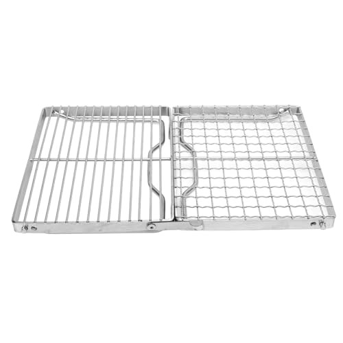UPALDHOU Edelstahl -Campinggrill Tragbarer Grill Grill Faltbar für das Außenkochen mit Maschestreifenmuster Dual -Gebrauch Funktionalität von UPALDHOU
