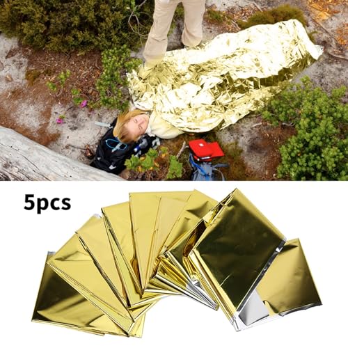 UPALDHOU Erdbebenrettung Erste-Hilfe-Decke X 5 Zum Wandern Radfahren Tribünen Mehrzweckthermie Schlafsack Haustier Aluminium Gold Plattierung Gold (Gold) von UPALDHOU