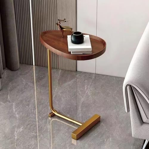 UPALDHOU Kleiner Dunkler Holzkorn Beiklemme Fester Stahl C -verdrängter Endtisch für Wohnzimmer Hotel (Groove -Design und Goldrahmen) von UPALDHOU