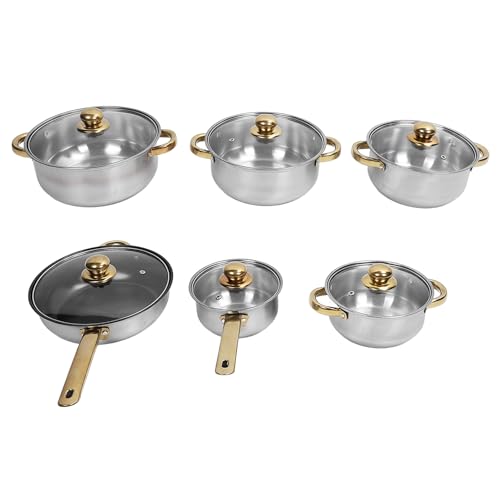UPALDHOU Kochgeschirrset Edelstahl Edelstahl Energie -effizientes Küchentöpfe und Pfannen für Heimrestaurant, Set mit 6 Topfdeckel Griffschraube für den Gesamten Herd (Goldgriff) von UPALDHOU