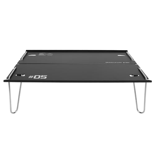 UPALDHOU Leichte Aluminiumlegierung Campingtisch Klapptisch Picknicktisch Tragbarer Outdoor -Tabelle 360 ​​g Hitzebeständiger Robust mit Tragetasche für Wanderstrand BBQ (Black) von UPALDHOU