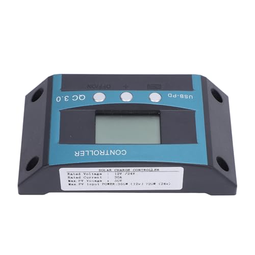 UPALDHOU MPPT Solar Lader Controller, 30A PWM Solar Panel Battery Regulator mit LCD -Display, 2 USB -Anschlüsse für RVS Autos Boote, Unterstützt Sowohl 12V Als Auch 24 V DC Systeme, Flexible Batterie von UPALDHOU