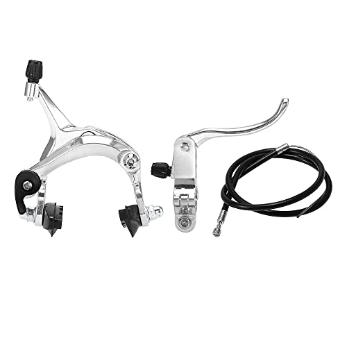 UPALDHOU Road Bike Front/Heck Fixie Bremssattel Set für Cruiser mit Bremsgrenze und Kabel - Legierungschwarz/Silber, Geeignet für die Meisten Festen Ausrüstungsräder und Straßenbikes (Vorderbrems von UPALDHOU