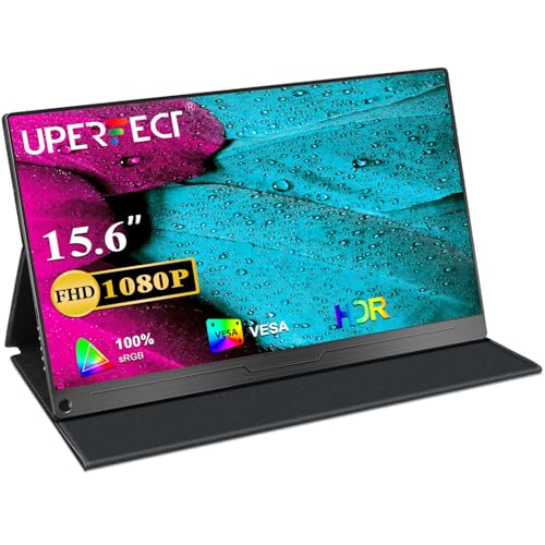 UPERFECT Portable Monitor, 15,6 Zoll Tragbarer Monitor 1920 x 1080 Full HD IPS Bildschirm mit HDMI/Type-C/USB-C Anschluß für PC, Laptop, PS 3/4/5, Xbo, Switch usw von UPERFECT
