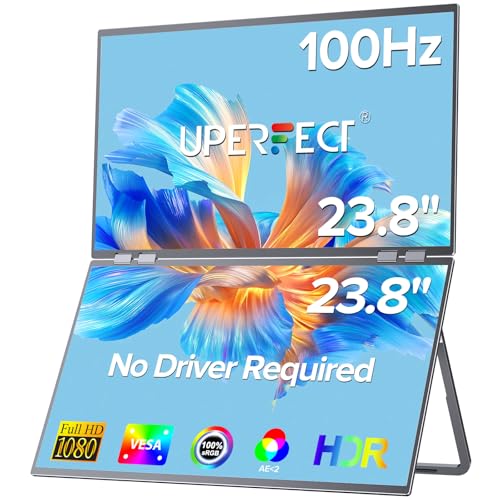 UPERFECT Delta 23.8" 100Hz Dual Portable Monitor for Laptop Screen Extender, 1080P HDR 360° Folding Stacked Triple Monitor with Stand & VESA for Laptop PC Phone Game Console (No Driver Needed) von UPERFECT