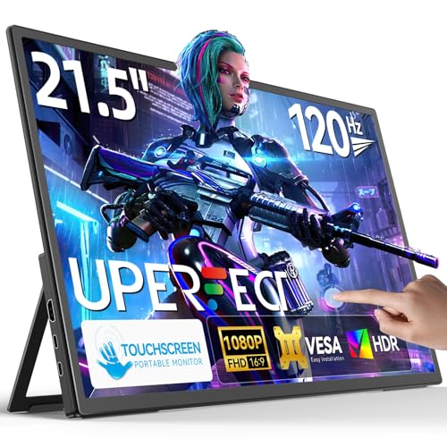 UPERFECT Portable Monitor Touchscreen 21.5 Zoll 120Hz Tragbarer Monitor Touchscreen 1300:1 1080P Bildschirm Integrierter Halterung HDMI USB C für PC Laptop Spielkonsole, Metallgehäuse VESA-Kompatibel von UPERFECT