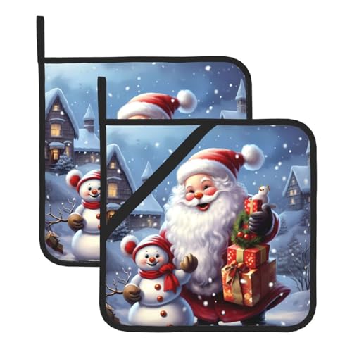 Quadratische Topflappen-Set mit Weihnachtsmann-Motiv, bedruckt, hitzebeständig, wasserdicht, 2 Stück von UPGENT