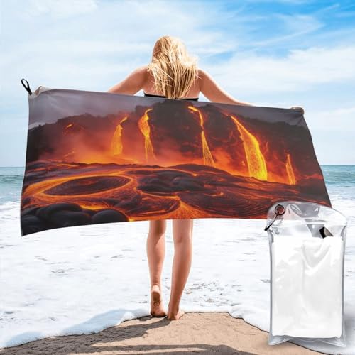 UPGENT Kilauea bedrucktes Mikrofaser-Badetuch, Motiv: Vulkan, 160 x 80 cm, schnell trocknend und saugfähig, Strandtücher für Reisen, Strand, Yoga und Fitnessstudio von UPGENT