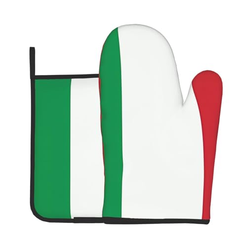 Isolierte Handschuhe und Topflappen mit italienischer Flagge, 2 Stück, für Küche, Backen, Kochen, Grillen, Weihnachten, Einweihungsgeschenk von UPIKIT