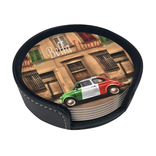 Schöne Italien Runde Leder-Untersetzer 10 cm (6 Stück) für Büro, Restaurant, Küche, Einweihungsgeschenk von UPIKIT