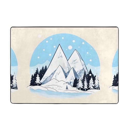 UPIKIT Badematte, schneebedeckte Berge, saugfähig, rutschfest, 203 x 148 cm, für Wohnzimmer, Schlafzimmer, Yogamatte, Krabbelmatte von UPIKIT