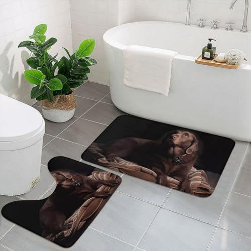 UPIKIT Braune Labrador Retriever saugfähige rutschfeste Bodenmatten Set von zwei für Badezimmer, Küche, Heimdekoration von UPIKIT