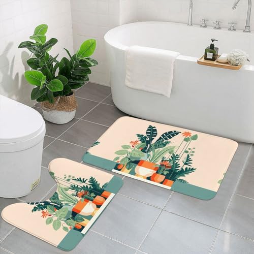 UPIKIT Cartoon-Fußmatten, Motiv: kleine grüne Pflanze, saugfähig, rutschfest, 2er-Set, für Badezimmer, Küche, Heimdekoration von UPIKIT