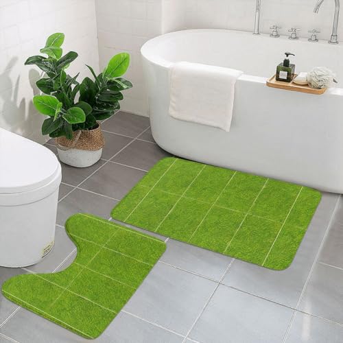 UPIKIT Grünes Grasland, saugfähige, rutschfeste Fußmatten, 2er-Set, für Badezimmer, Küche, Heimdekoration von UPIKIT