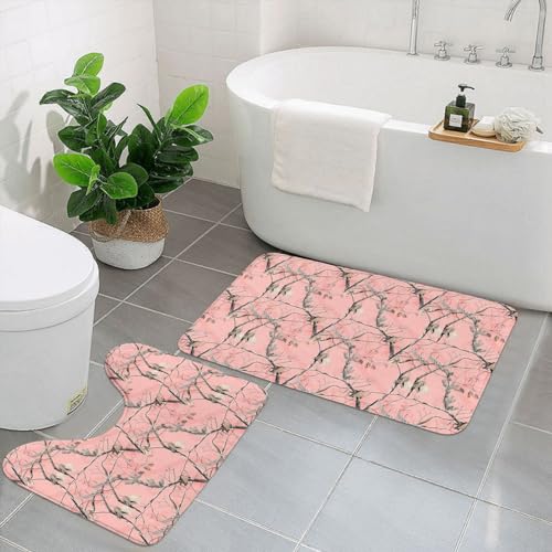 UPIKIT Rutschfeste Fußmatten mit rosa Blättern, Camouflage, 2er-Set, für Badezimmer, Küche, Heimdekoration von UPIKIT