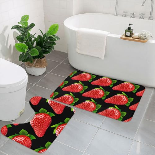 UPIKIT Strawberry Clipart saugfähige, rutschfeste Fußmatten, 2er-Set, für Badezimmer, Küche, Heimdekoration von UPIKIT