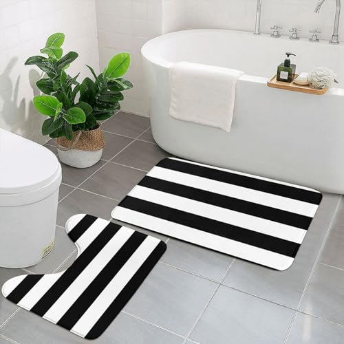 UPIKIT Streifen schwarz weiß saugfähige rutschfeste Fußmatten Set von zwei für Badezimmer Küche Heimdekoration von UPIKIT