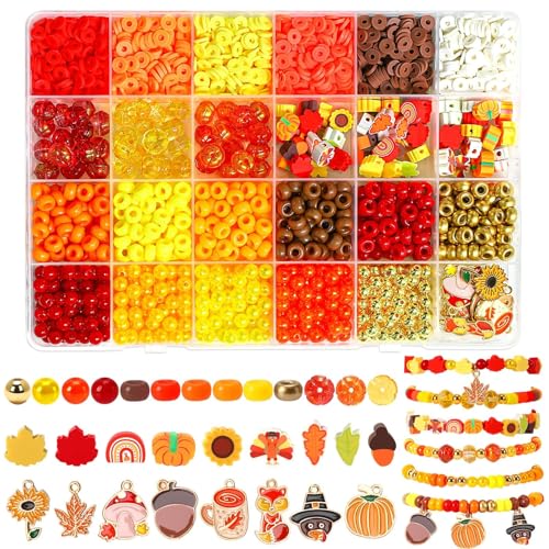 UPINS 2100 Stück + Herbstperlen, Armbandherstellungs-Set, Thanksgiving-Ton-Perlen, runde Abstandshalter für Schmuckherstellung, Herbst-Ahornblatt, Kürbis-Pony-Perlen für Herbst, DIY, Schmuckprojekte UPINS 2100 Stück + Herbstperlen, Armbandherstellungs-Set, Thanksgiving-Ton-Perlen, runde Abstandshalter für Schmuckherstellung, Herbst-Ahornblatt, Kürbis-Pony-Perlen für Herbst, DIY, Schmuckprojekte von UPINS