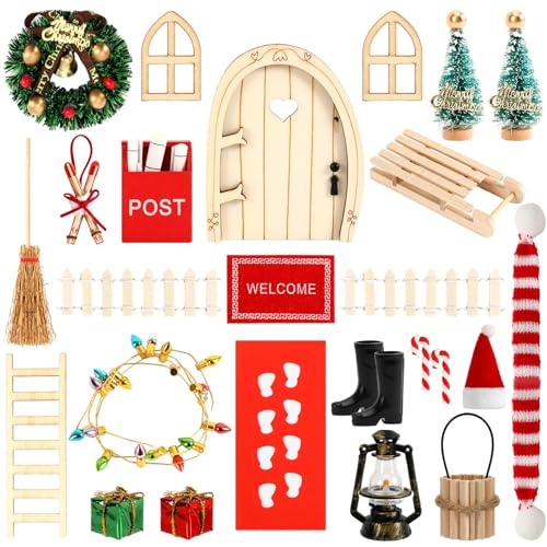 UPINS Wichteltür Komplettset, 27 Stück Miniatur Wichteltür Zubehör Weihnachten Wichtel Tür Set Kleine Elfentür Zubehör Holz Weihnachtswichtel Tür für Weihnachten Deko UPINS Wichteltür Komplettset, 27 Stück Miniatur Wichteltür Zubehör Weihnachten Wichtel Tür Set Kleine Elfentür Zubehör Holz Weihnachtswichtel Tür für Weihnachten Deko von UPINS