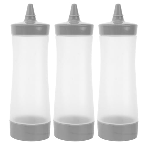 3 Stück Gewürz-Quetschflasche, 350 ml, Kunststoff-Quetschflaschen mit Kappen, BPA-freie Saucenflasche für Ketchup, Senf, Olivenöl, Kleber und mehr (grau) von UPKOCH