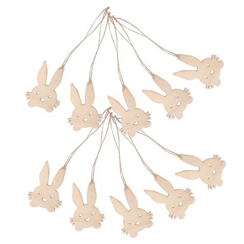 UPKOCH 10 Stück Osterhasen-Dekoration Kaninchen-hängeetiketten Hängende Verzierung des Osterbaums Unvollendeter -holzausschnitt Osterhasenscheiben Aus Holz Hanfseil Beige von UPKOCH