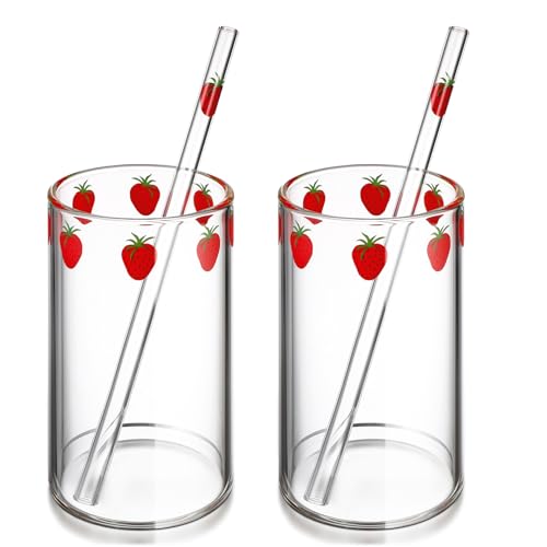 UPKOCH 2 Satz Erdbeeren Gläser Glas Mit Strohhalm Schöne Glas Glas Erdbeere Glas Glas Wasser Gläser Für Saft Wasser Milch Kaffee Tee von UPKOCH