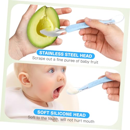 UPKOCH 2 Stück Doppelseitiger Obstpüree Löffel aus Lebensmittelechtem Edelstahl Flexibel und Robust für Babybrei und Fütterung Einfach zu Halten Reinigen von UPKOCH