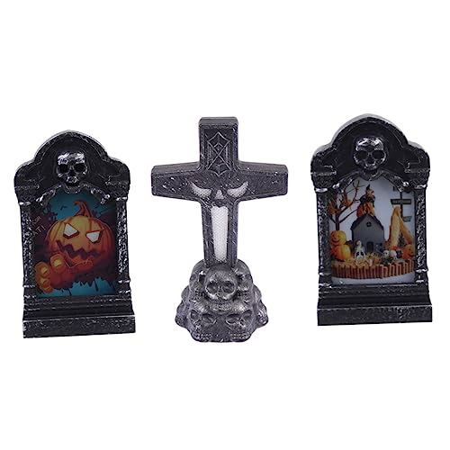 UPKOCH 2 Stück Halloween Grabstein Licht Teiliges LED Deko für Halloween Vielseitige Dekoration mit Verschiedenen Designs Schädel Kürbis Schloss von UPKOCH