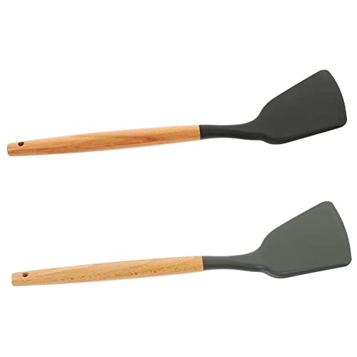 UPKOCH 2 Stück Holzgriff Silikon Pfannenwender Schwarz Küchenutensilien Silikon Pfannenwender Silikon Küchenutensilien Silikon Holz Holzgriff von UPKOCH