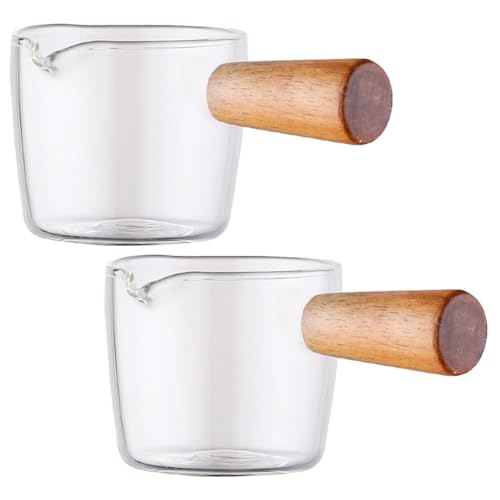 UPKOCH 2 Stück Soßenkrug Sauciere mit holzgriff Soßenkanne Saucen Behälter Soßiere Milchkrug Saucenkännchen Glas Milch Tasse für Bratensaft Käsedip Salatdressing Küche Zubehör von UPKOCH