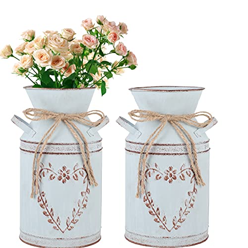 UPKOCH 2 Stücke Vintage Blumenvase Herz Milchkanne Shabby Chic Deko Eisen Blumentopf Landhaus Vase Rustikal Blumeneimer Metall Eimer Übertopf Kaktus Topf für Valentinstag Balkon Wohnzimmer Tischdeko von UPKOCH