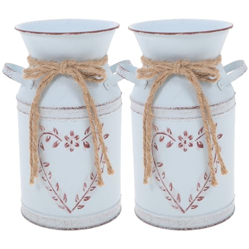 UPKOCH 2 Stücke Vintage Blumenvase Herz Milchkanne Shabby Chic Deko Eisen Blumentopf Landhaus Vase Rustikal Blumeneimer Metall Eimer Übertopf Kaktus Topf für Valentinstag Balkon Wohnzimmer Tischdeko von UPKOCH