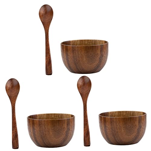 UPKOCH 3 Sets Holzschüssel Servierschüssel Kinder Holzgeschirr Holz Servierschüssel Ornament Container Japanische Suppenschüssel Reisschüsseln Japanisches Küchengeschirr von UPKOCH