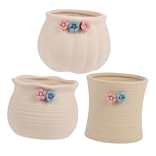 UPKOCH 3Stücke Teiliges Keramische Sukkulenten Blumentöpfe im Floral Design für Tischdekoration im Garten Büro oder Zuhause für Kakteen und Sukkulentenpflanzen von UPKOCH