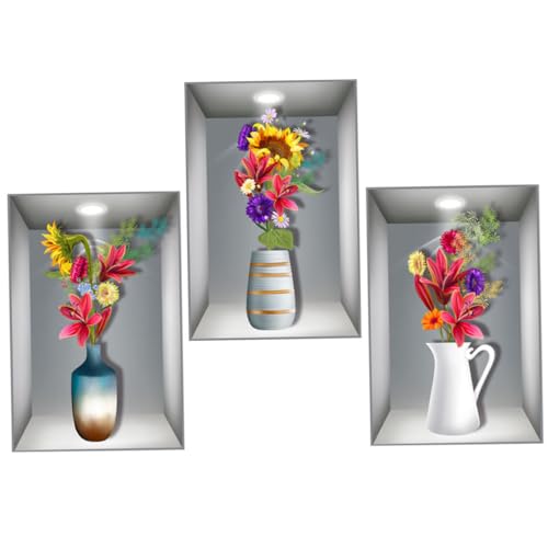 UPKOCH 3st Wandaufkleber Mit Topfvase Blumenaufkleber Wohnkultur Dekorativer Aufkleber Vasen-wandaufkleber Selbstklebender Wandaufkleber 3d-aufkleber Grüne Blumenwand Pvc Pflanze Büro von UPKOCH