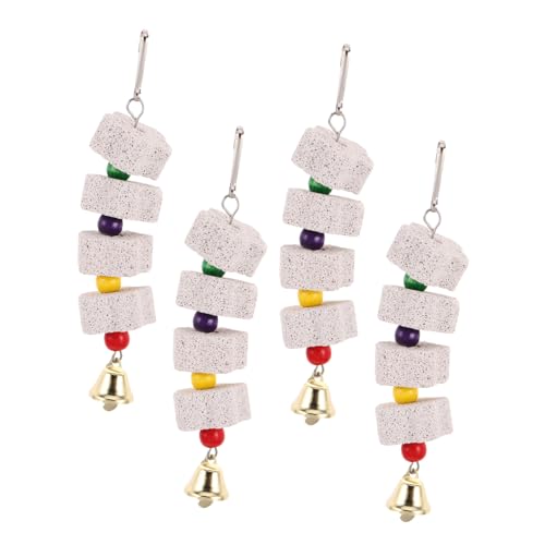 UPKOCH 4 Stück Teiliges Vogel-kauspielzeug aus Natürlichem Stein mit Glocke Schnabel-schleifstein für Papageien Wellensittiche Nymphensittiche Hamster Robustes Nagetier-zahnpflege Käfige von UPKOCH