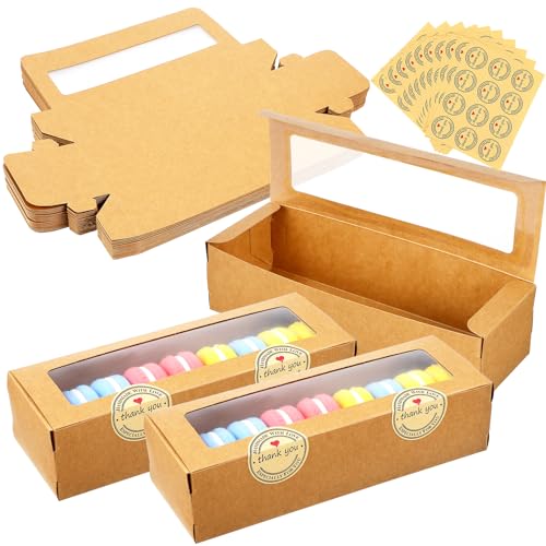 UPKOCH 50 Stück Macaron-Boxen Mit Durchsichtigem Fenster Kraft-Geschenk-Macaron-Behälter-Verpackungsbox Mit Aufkleber Für Schokoladen-Trüffel-Kuchen-Desserts Keks-Muffins-Cupcakes von UPKOCH