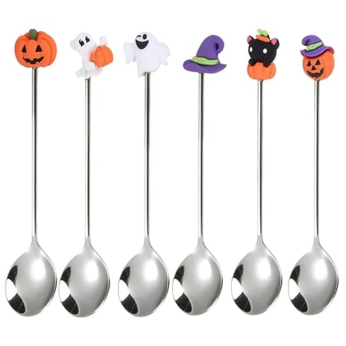 UPKOCH 6 Stück Halloween-Löffel Kürbis Hexenhut Geisterlöffel Dessertlöffel Kaffeelöffel Eislöffel Teelöffel Rührlöffel Für Halloween Zuhause Party Silber von UPKOCH