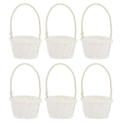 UPKOCH 6 Stücke Rattan Korb Obstkorb Holz 3.54X3.54X5.89inch Geflochtener Blumenkorb Mini Weidenkorb mit Henkel Bügelkorb Hochzeit Streukorb Brotkorb Henkelkorb Blumenkinder Körbchen Landhaus Deko von UPKOCH