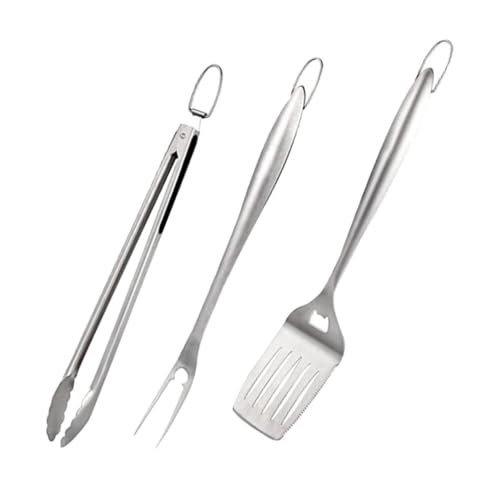 UPKOCH Edelstahl BBQ Grillbesteck Teilig mit Grillspatel Gabel Zange PP Griffe Robustes Barbecue Kochutensilien für Camping und Outdoor Praktischer Aufhängehaken Leicht zu Verstauen von UPKOCH