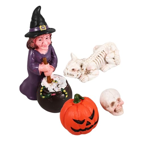 UPKOCH Halloween Miniatur Dekoration Teiliges mit Hexe Schädel und Kürbis Wetterfestem Harz Gruselige Micro Landschafts Ornamente für Garten Blumentopf und DIY Tischdeko von UPKOCH