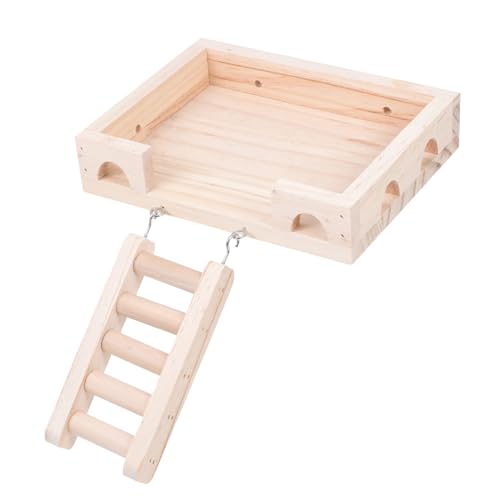 UPKOCH Hamster Kletterplattform aus Naturholz mit Leiter Spielerische Mehrzweck Station für Kleintiere Fördert Bewegung Koordination und Balance Installieren für Hamsterkäfig und Kleine von UPKOCH