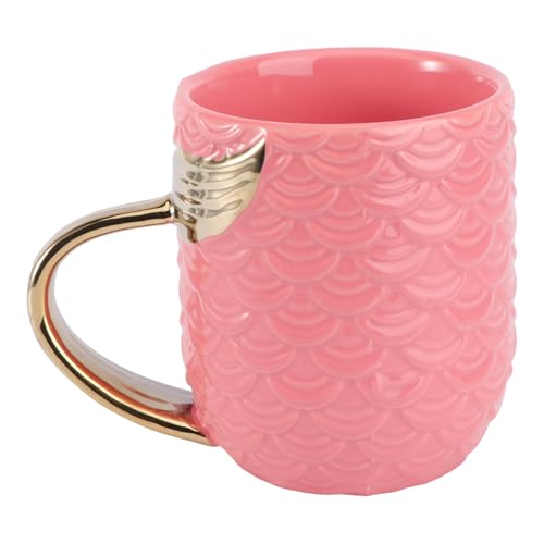 UPKOCH Kreative Meerjungfrau-Tasse mit Perlglasur, goldfarbene Keramik-Kaffeetasse mit Meerjungfrauenschwanz-Griff, für Kaffee, Getränke, Geburtstag, Hochzeit, Geschenk (Rosa) von UPKOCH