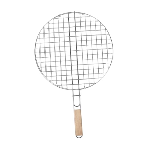 UPKOCH Runder Bbq Grillrost aus Edelstahl mit Holzgriff Großer Grillkorb für Outdoor Holzkohlegrill Vielseitiges Fisch Fleischgrillgitter Leicht und Tragbar für Camping und Picknick von UPKOCH