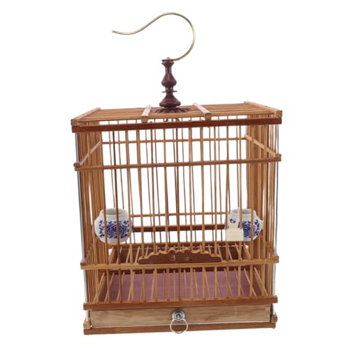 UPKOCH Retro-vogelkäfig Aus Holz Tragbar Für Kleine Papageien Und Ziervögel Mit Abnehmbaren Futterspendern Für Balkon Garten Und Büro von UPKOCH