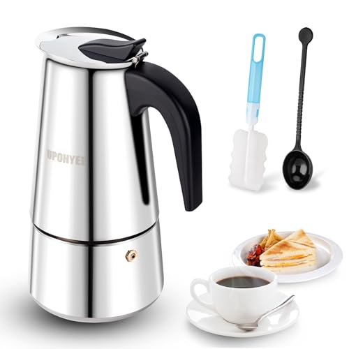 UPOHYEE Espressokocher Induktion Herde Geeignet 12 Tassen 600 ml Espressomaschine aus 304+430 Edelstahl, Mokkakanne für Espresso Kaffee Mokka Espressokanne Mit Dosierlöffel und Schwammbürste von UPOHYEE